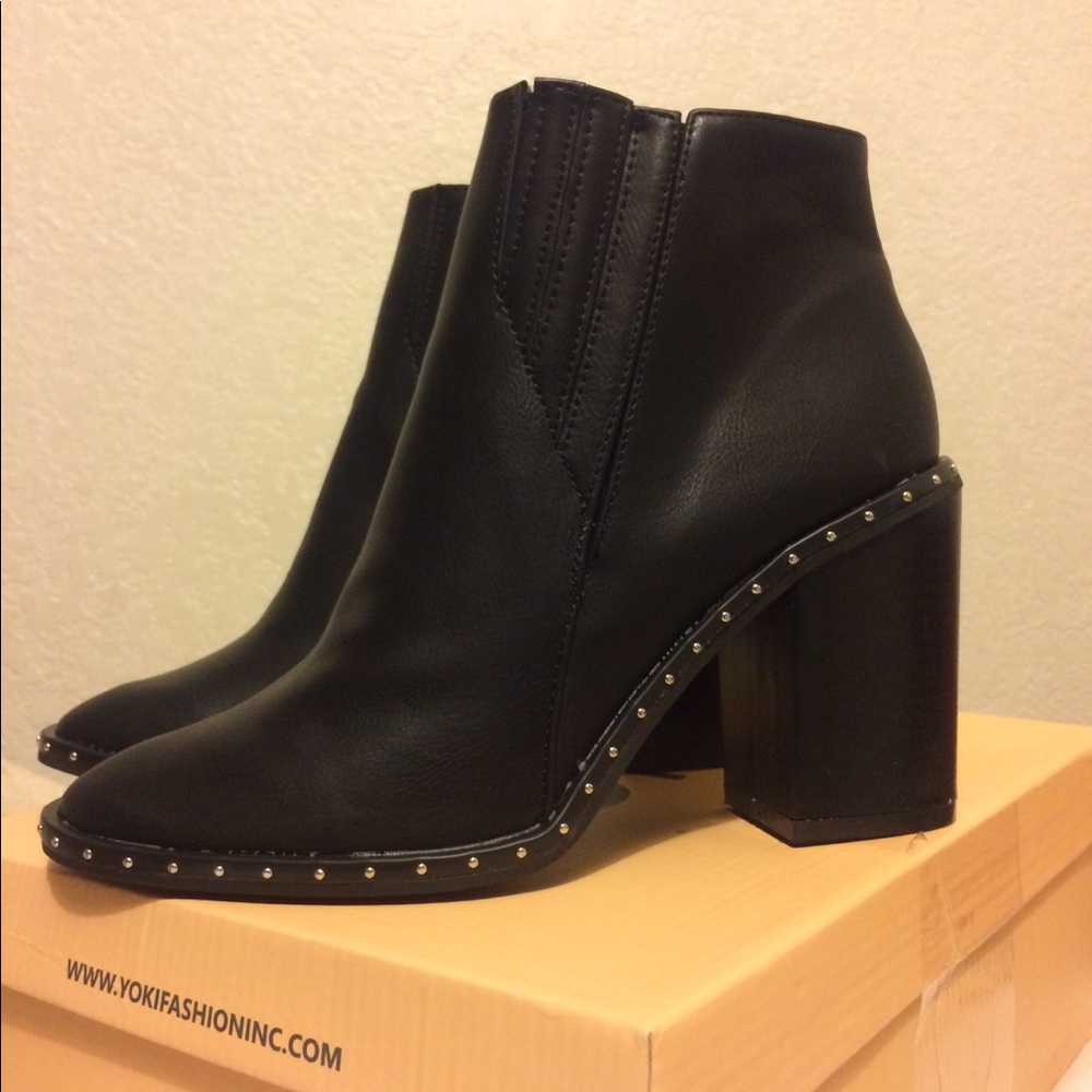 Yoki black faux leather ankle booties with studs